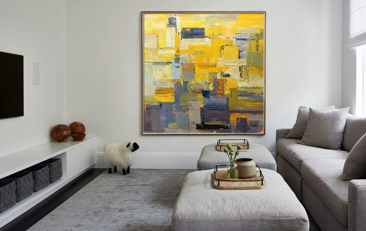 Large Abstract Painting,Oversized Palette Knife Painting Contemporary Art On Canvas,Hand Painted Acrylic Painting,Yellow,Brown,Taupe,Gray Violet.etc